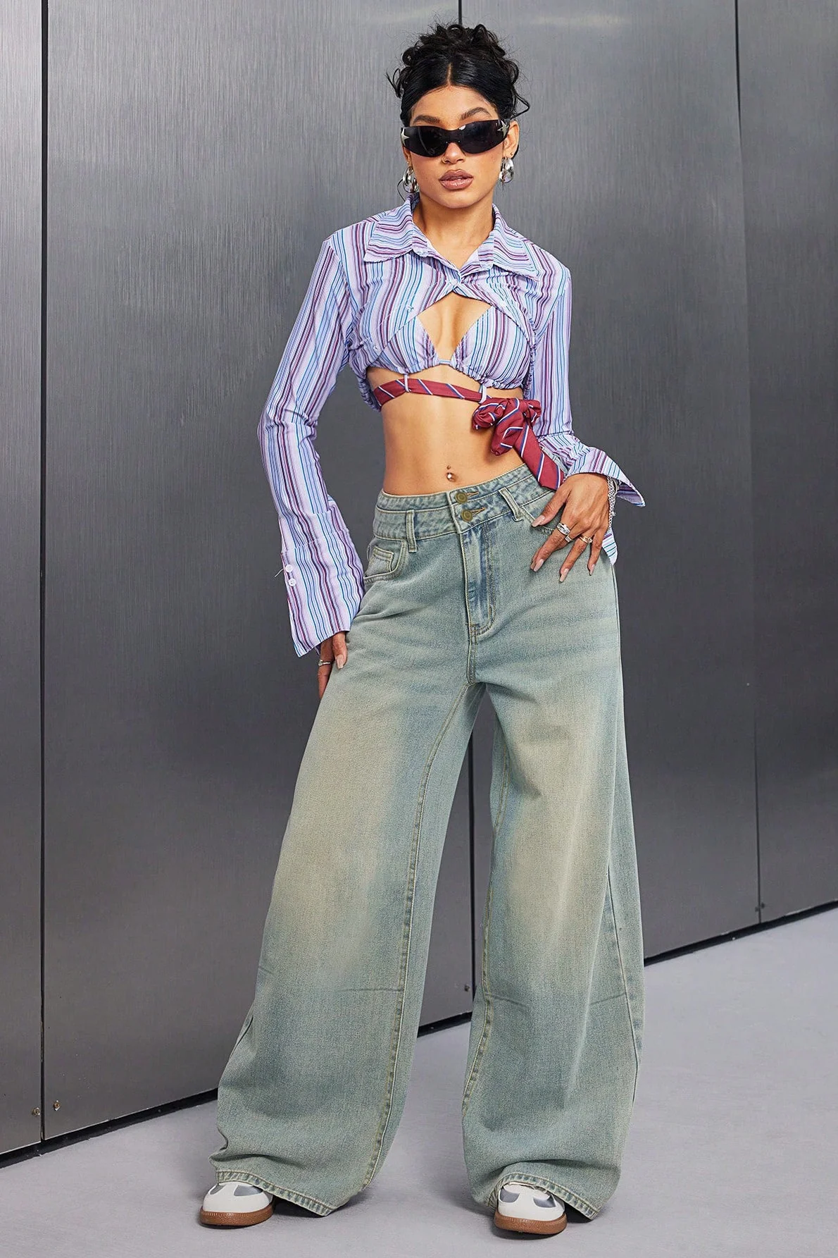 Button Front Vintage Loose Straight Jean - Image 2