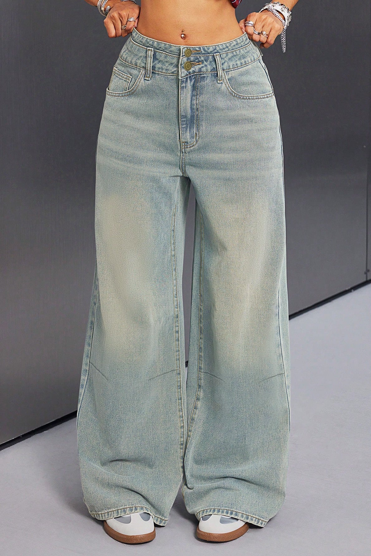 Button Front Vintage Loose Straight Jean - Image 3