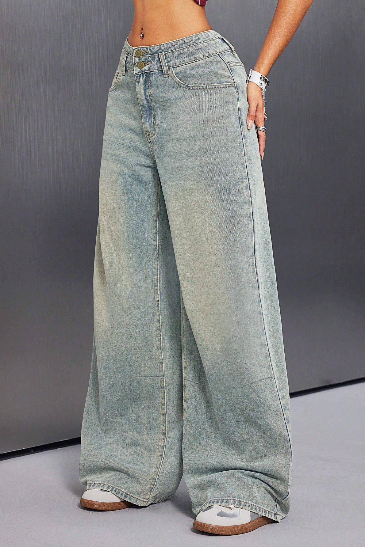 Button Front Vintage Loose Straight Jean - Image 4