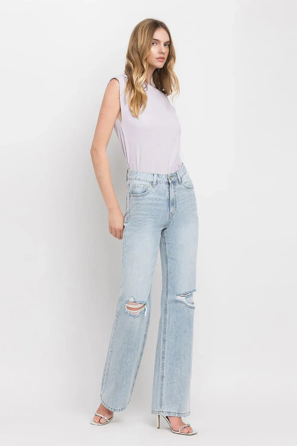 High Waist Ripped Cotton Straight Jean - Image 3