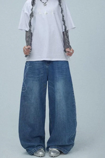 Embroidered High Rise Wide Leg Jean - Image 3