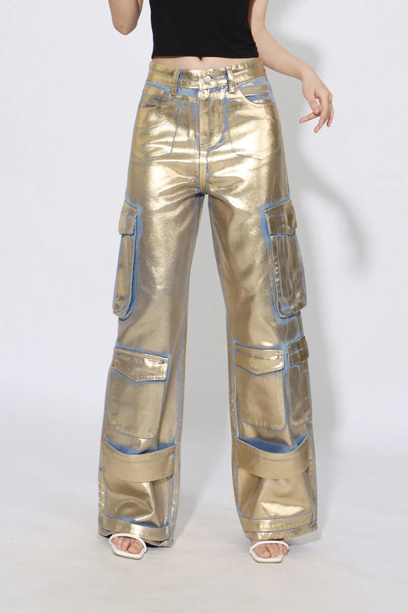Street Style Metallic Cargo Straight Jean - Image 2