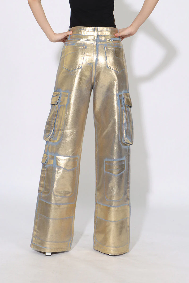 Street Style Metallic Cargo Straight Jean - Image 3