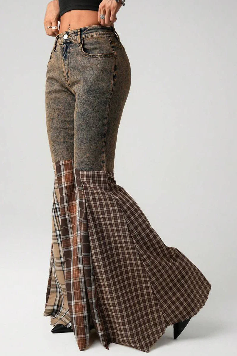 Plaid Patch High Waist Flare Jean - Image 2