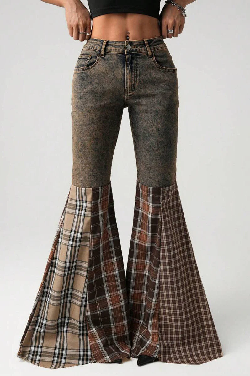 Plaid Patch High Waist Flare Jean - Image 3