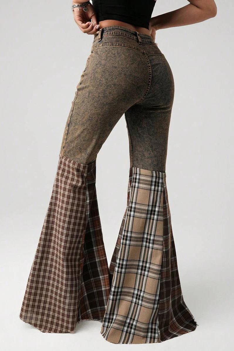 Plaid Patch High Waist Flare Jean - Image 5