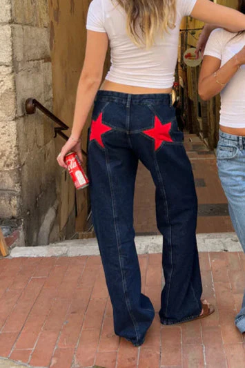 Y2K Star Patch Contrast Wash Jean - Image 2