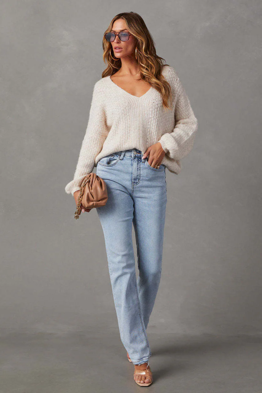 High Waist Light Wash Straight Jean - Image 2