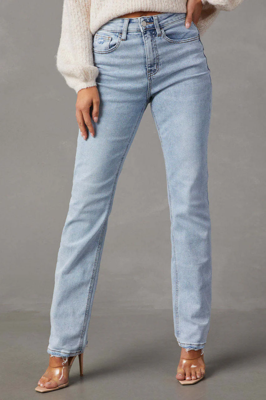 High Waist Light Wash Straight Jean - Image 3