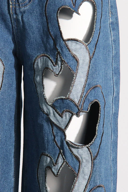 High Waist Heart Cutout Wide Leg Jean - Image 2