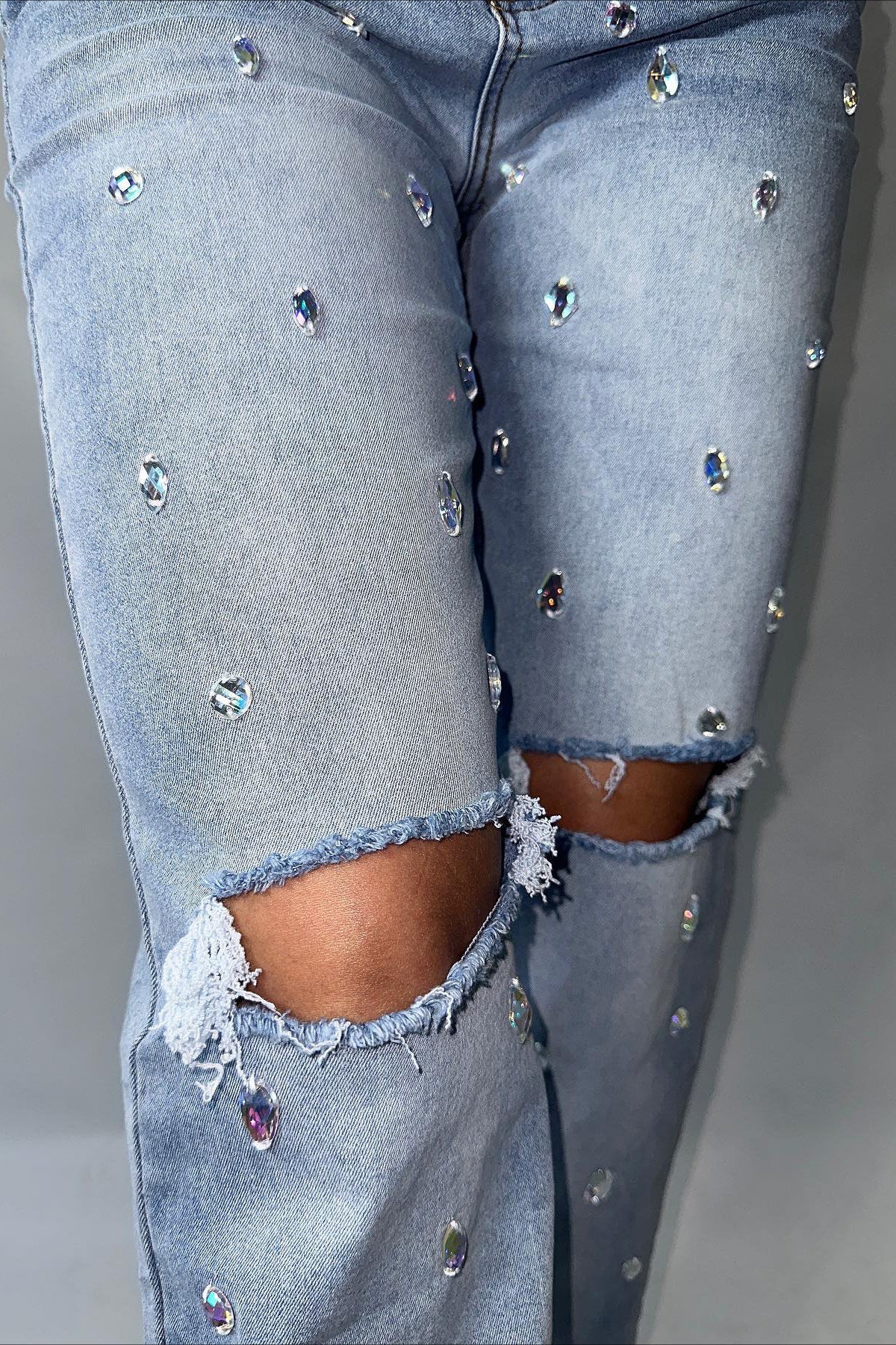 High Waist Rhinestone Ripped Jean - Image 3