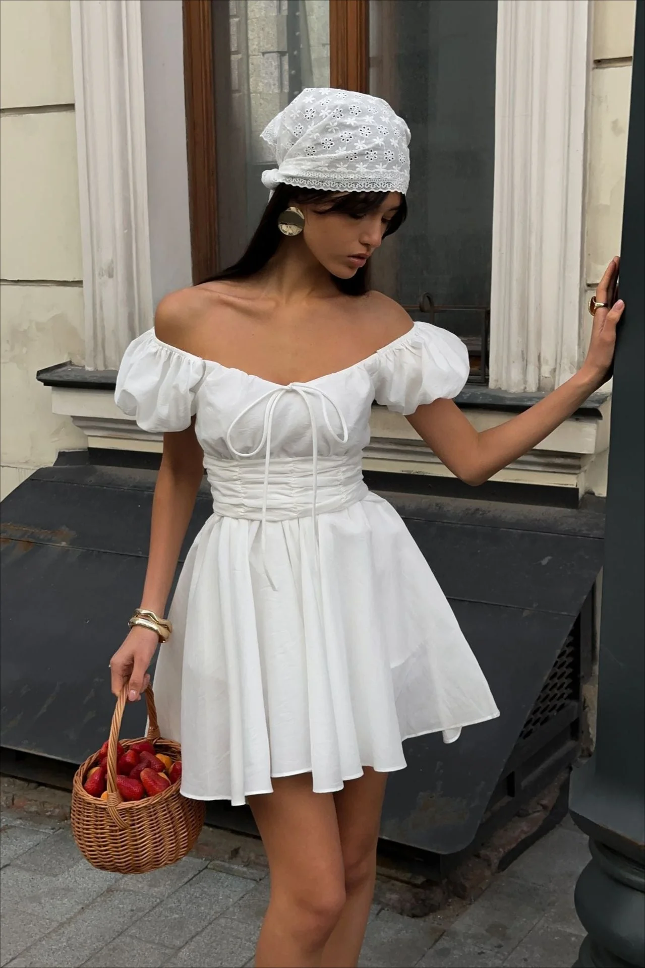 Sweet White Off Shoulder A-Line Boho Dress - Image 2