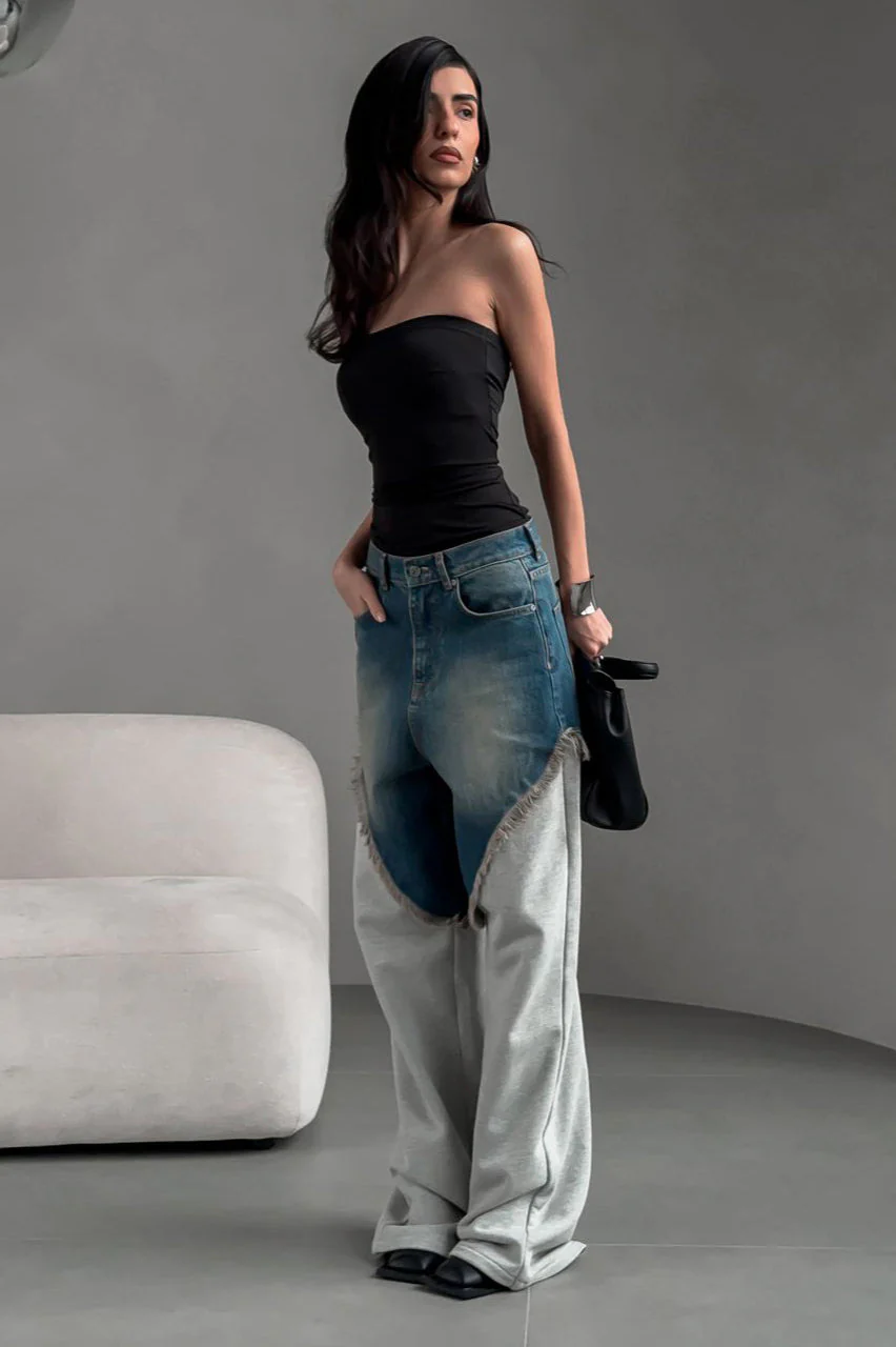 High Waist Frayed Splice Jean - Image 2