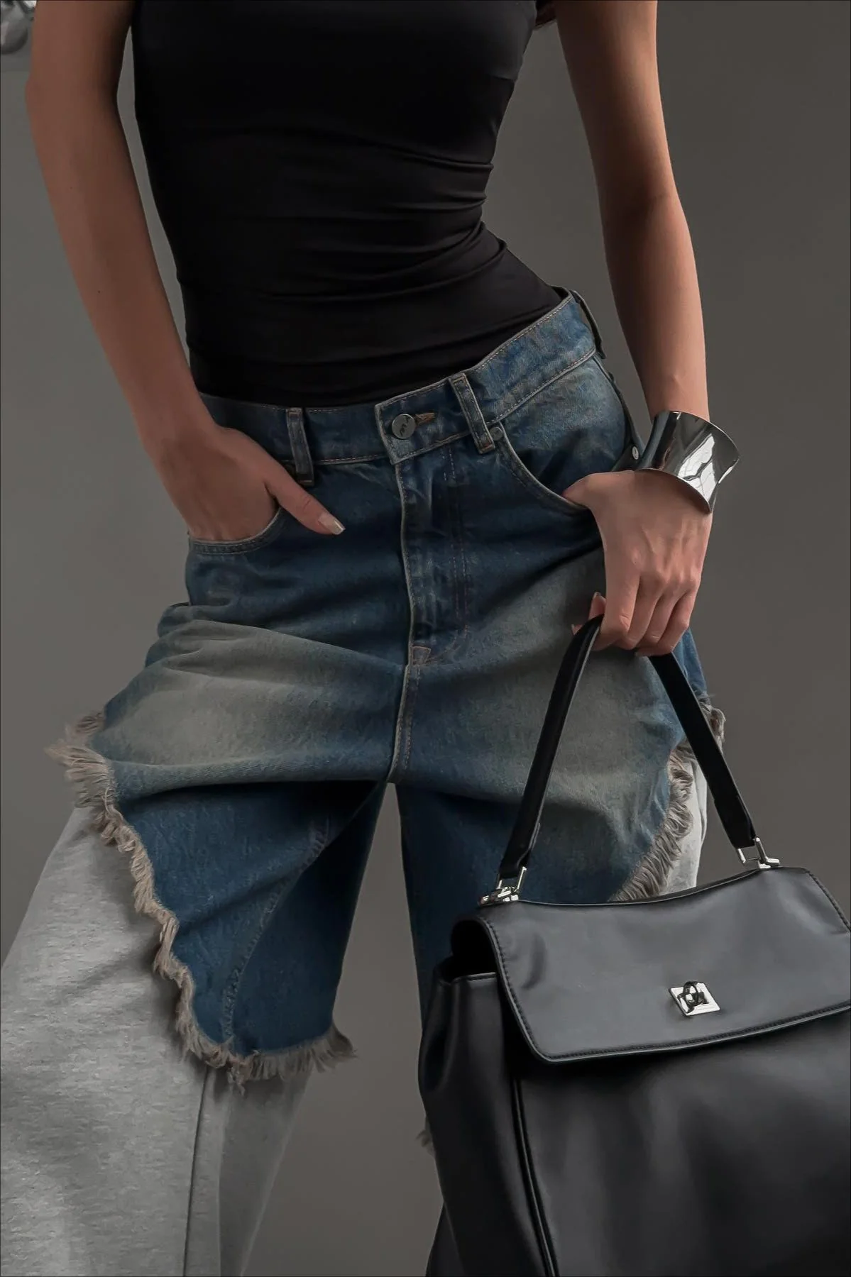 High Waist Frayed Splice Jean - Image 3