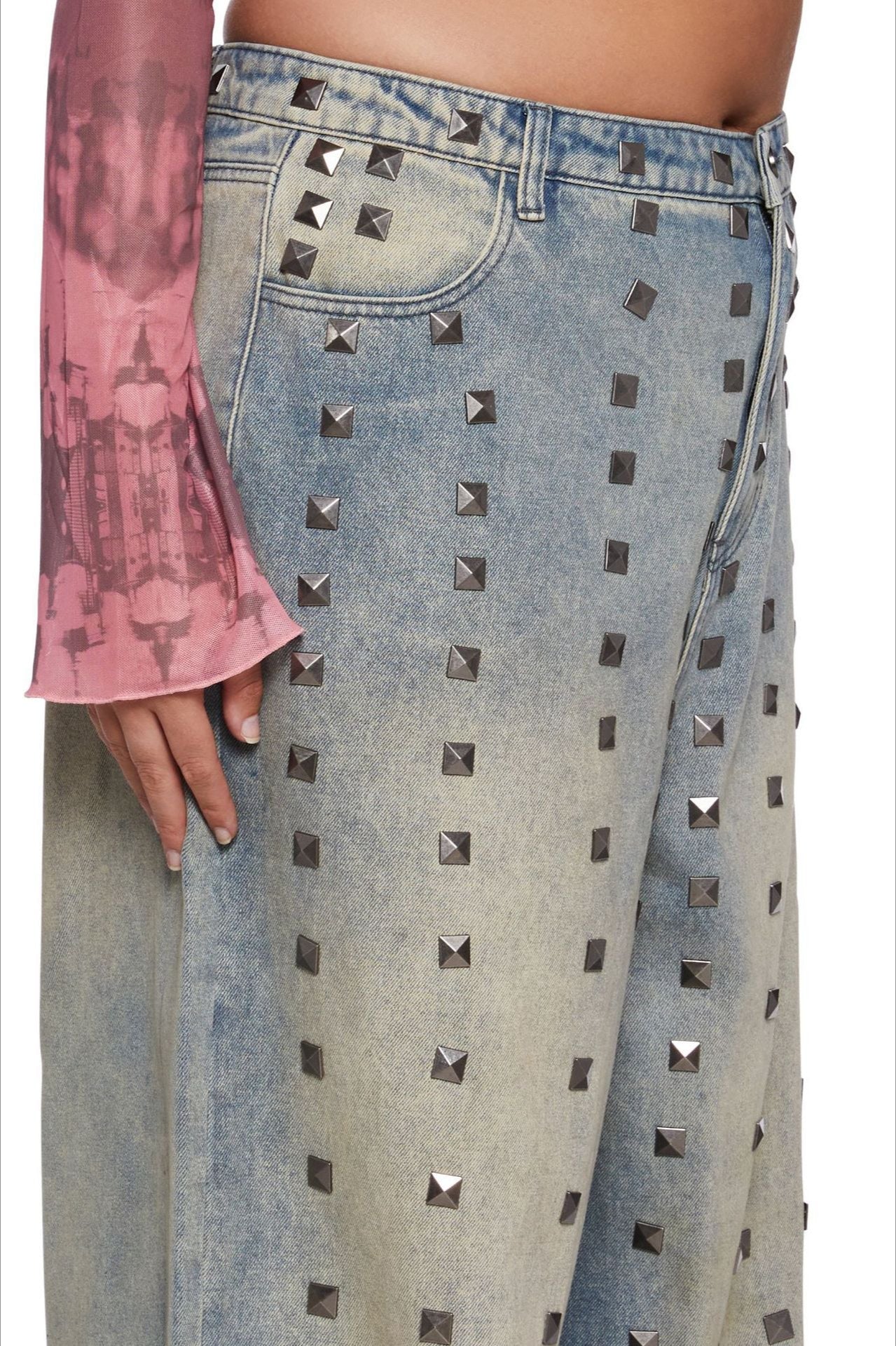 Low Rise Stud Detail Wide Leg Jean - Image 5