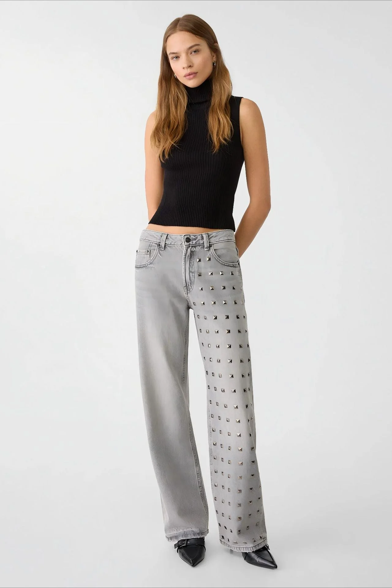 Metal Accent Trendy Wide Leg Jean - Image 3
