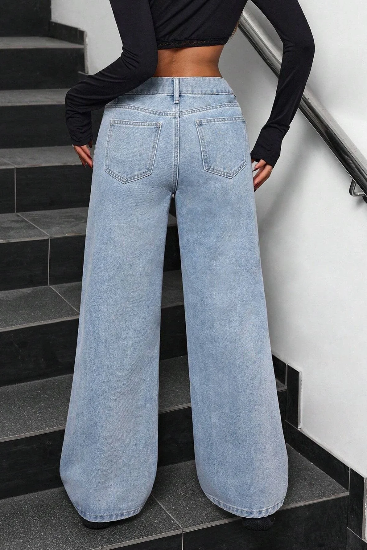 High Waist Washed Bow Wide Leg Jean - Image 5
