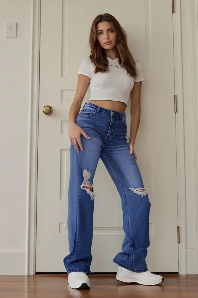 High Waist Distressed Flared Jean - Image 2