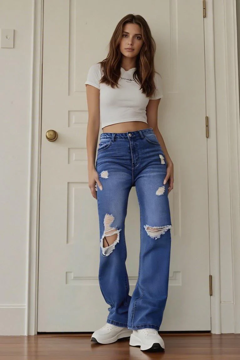 High Waist Distressed Flared Jean - Image 4