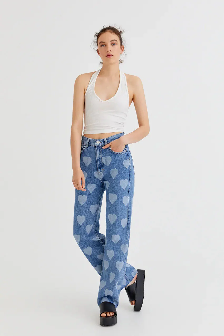 High Waist Vintage Heart Straight Jean - Image 4
