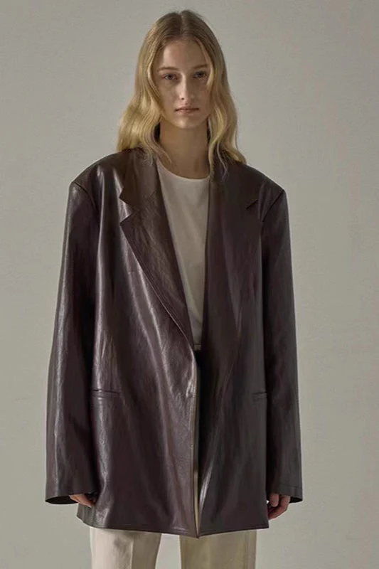 Oversized PU Blazer Coat - Image 5