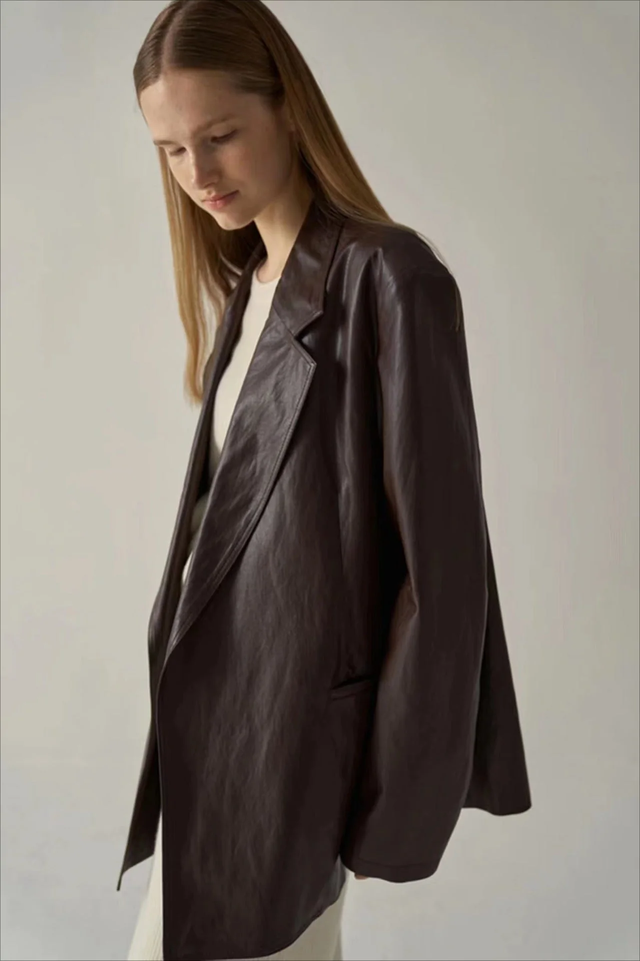 Oversized PU Blazer Coat - Image 7