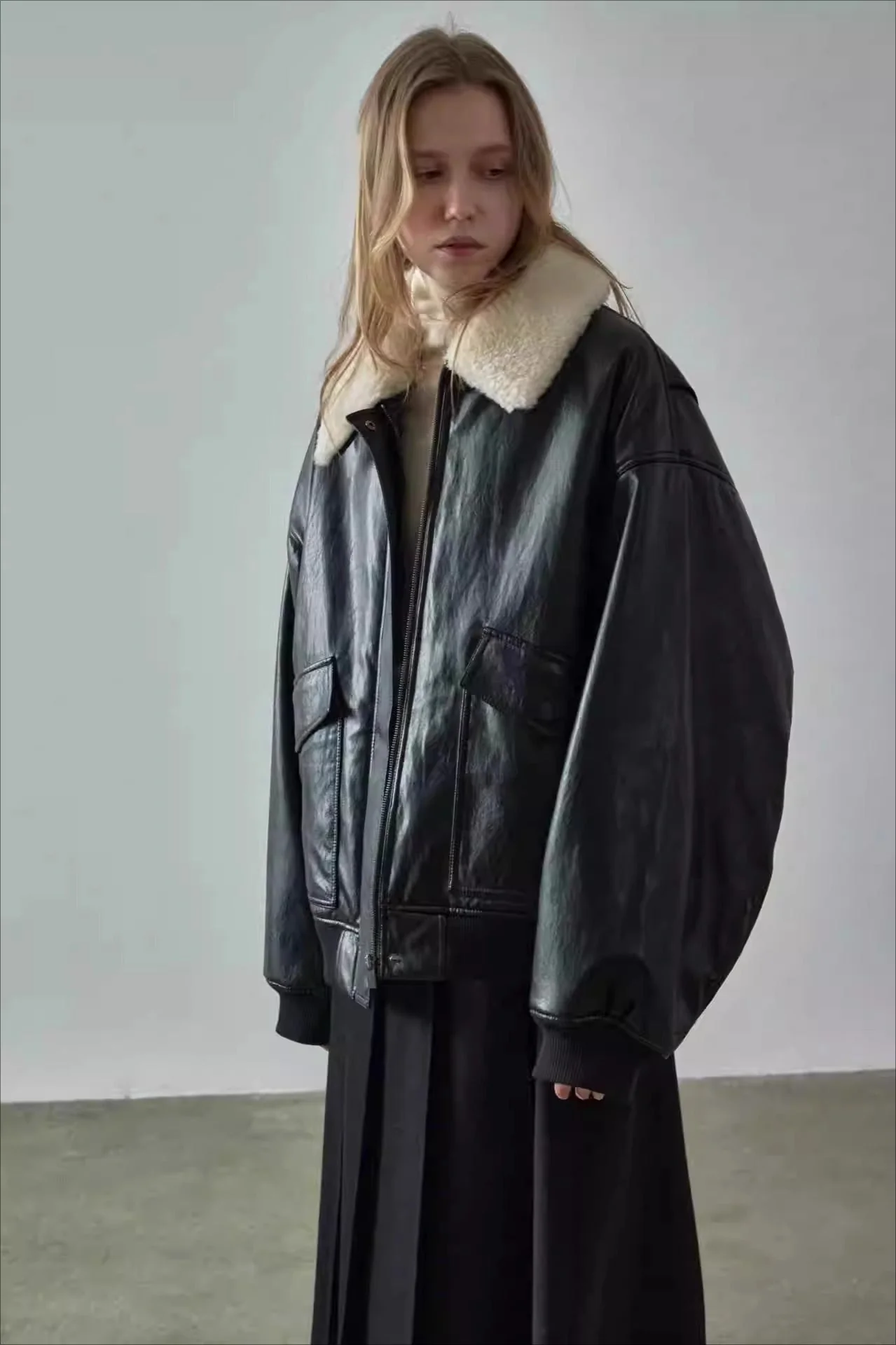 Spring Oversized Faux Leather Coat - Image 2