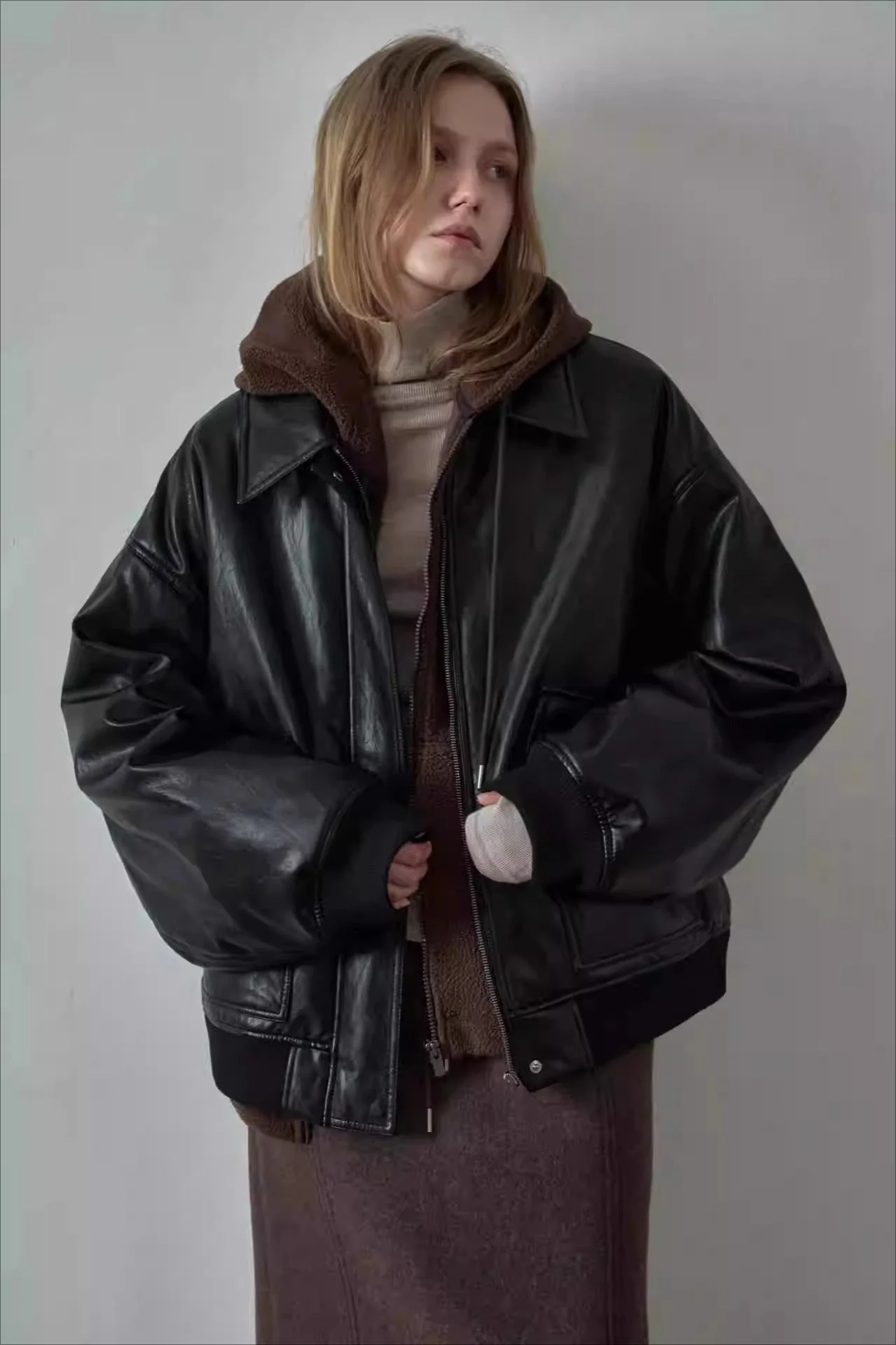 Spring Oversized Faux Leather Coat - Image 3
