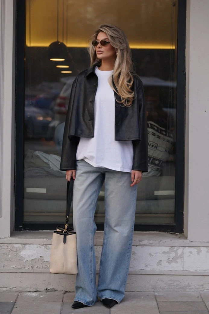 Black Cropped Street Moto Coat - Image 4