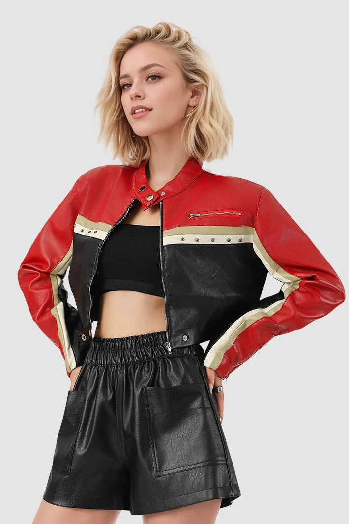 Cropped Moto Faux Leather Coat - Image 2