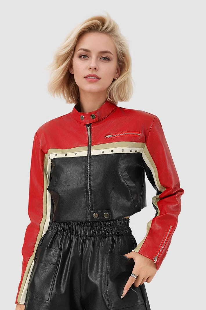 Cropped Moto Faux Leather Coat - Image 3