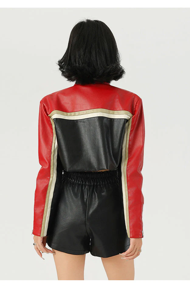 Cropped Moto Faux Leather Coat - Image 4