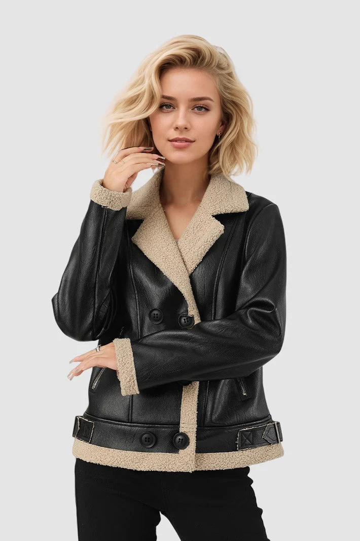 Custom Lapel Lined PU Leather Coat - Image 2