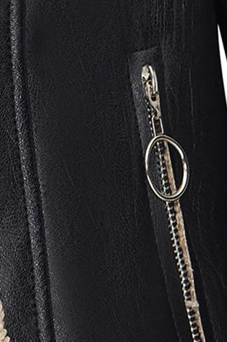 Custom Lapel Lined PU Leather Coat - Image 4