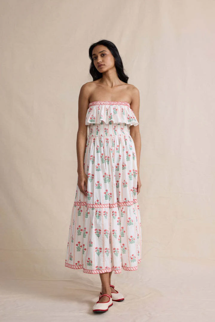 Floral Print Ruffled Trim Boho Dress - Image 2