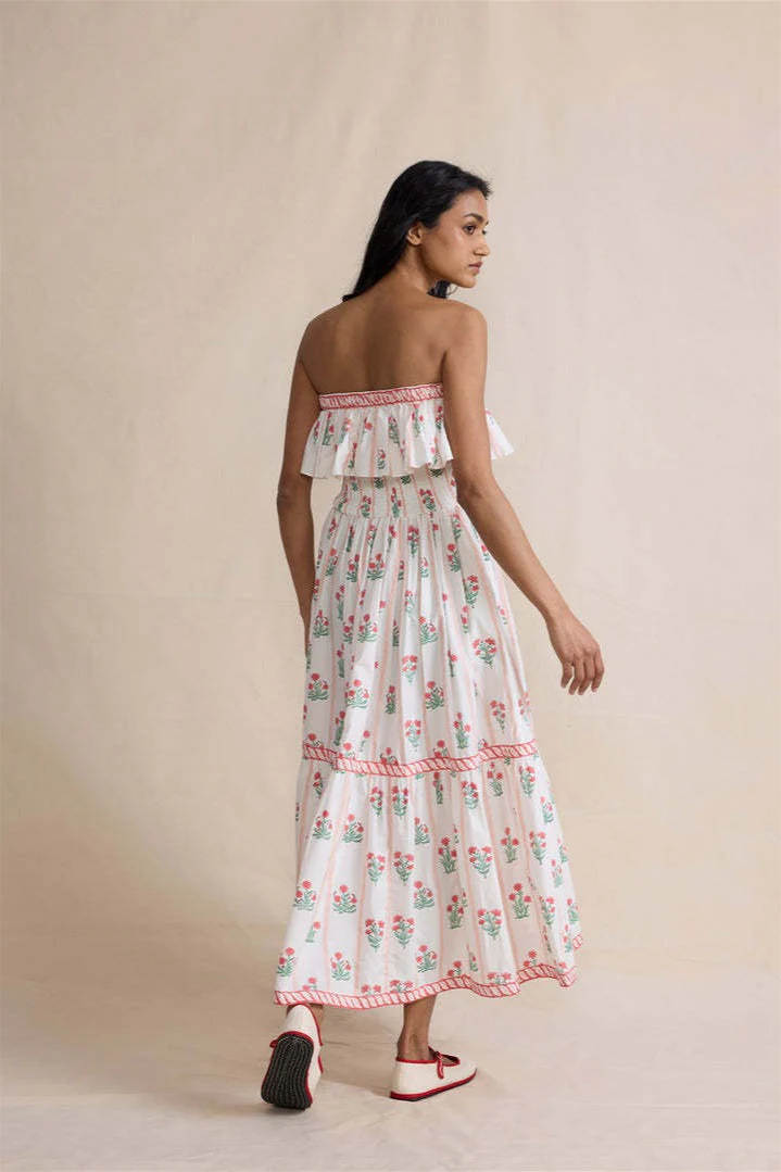 Floral Print Ruffled Trim Boho Dress - Image 3