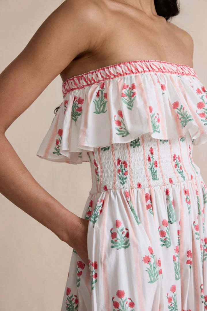 Floral Print Ruffled Trim Boho Dress - Image 4