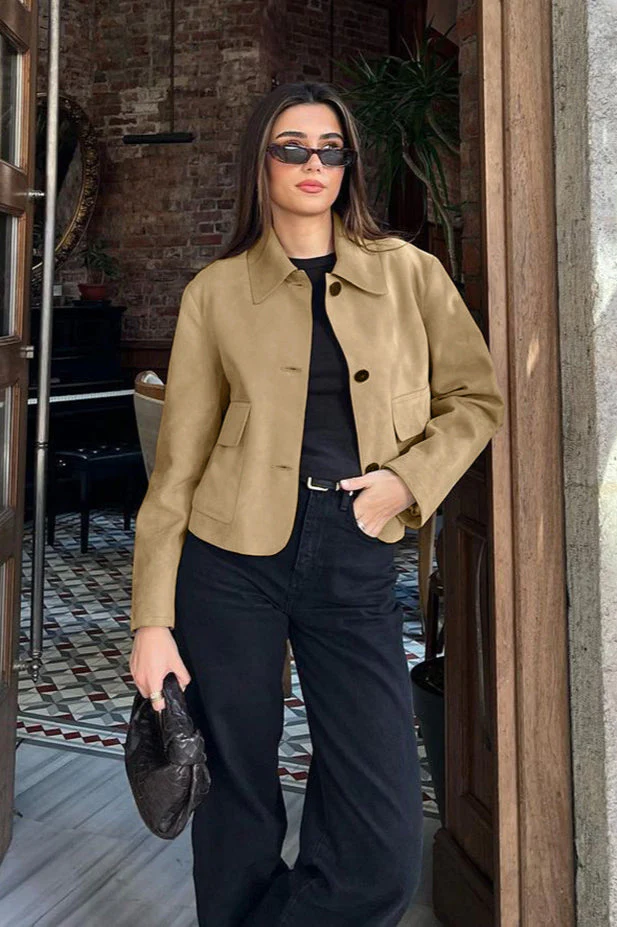 Lapel Faux Suede Short Coat - Image 2