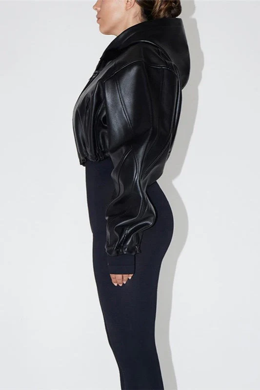Trendy Cropped Moto Hoodie Coat - Image 2