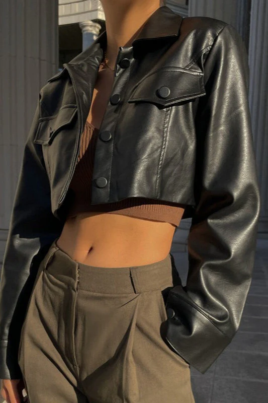 Zip-Up Faux Leather Coat - Image 3