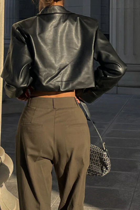 Zip-Up Faux Leather Coat - Image 4