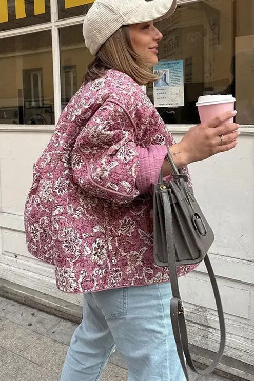 Floral Print Crew Neck Padded Coat - Image 3