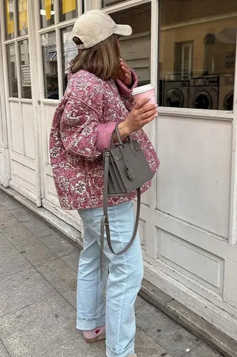 Floral Print Crew Neck Padded Coat - Image 4