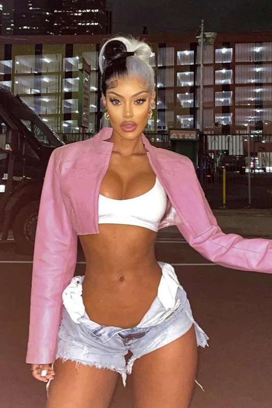 Pink Biker Style Bomber Coat - Image 2
