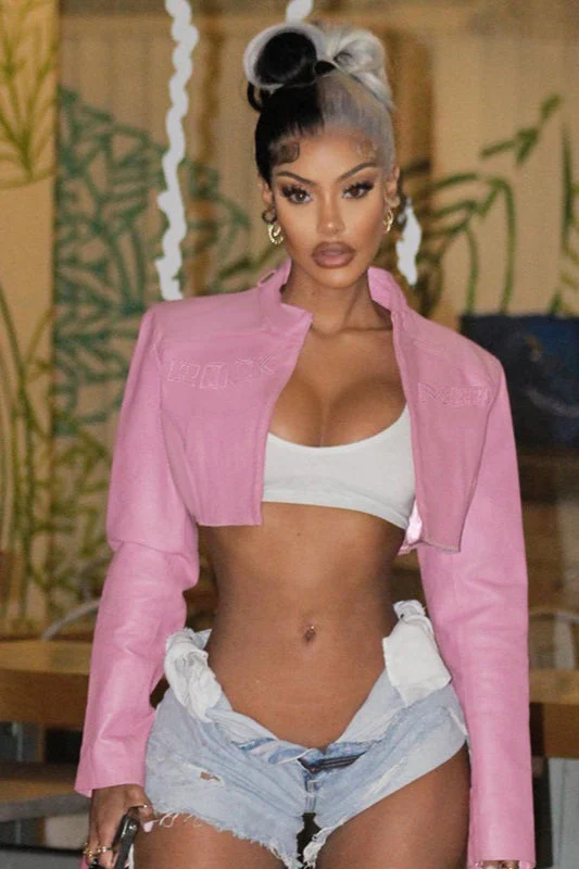 Pink Biker Style Bomber Coat - Image 4