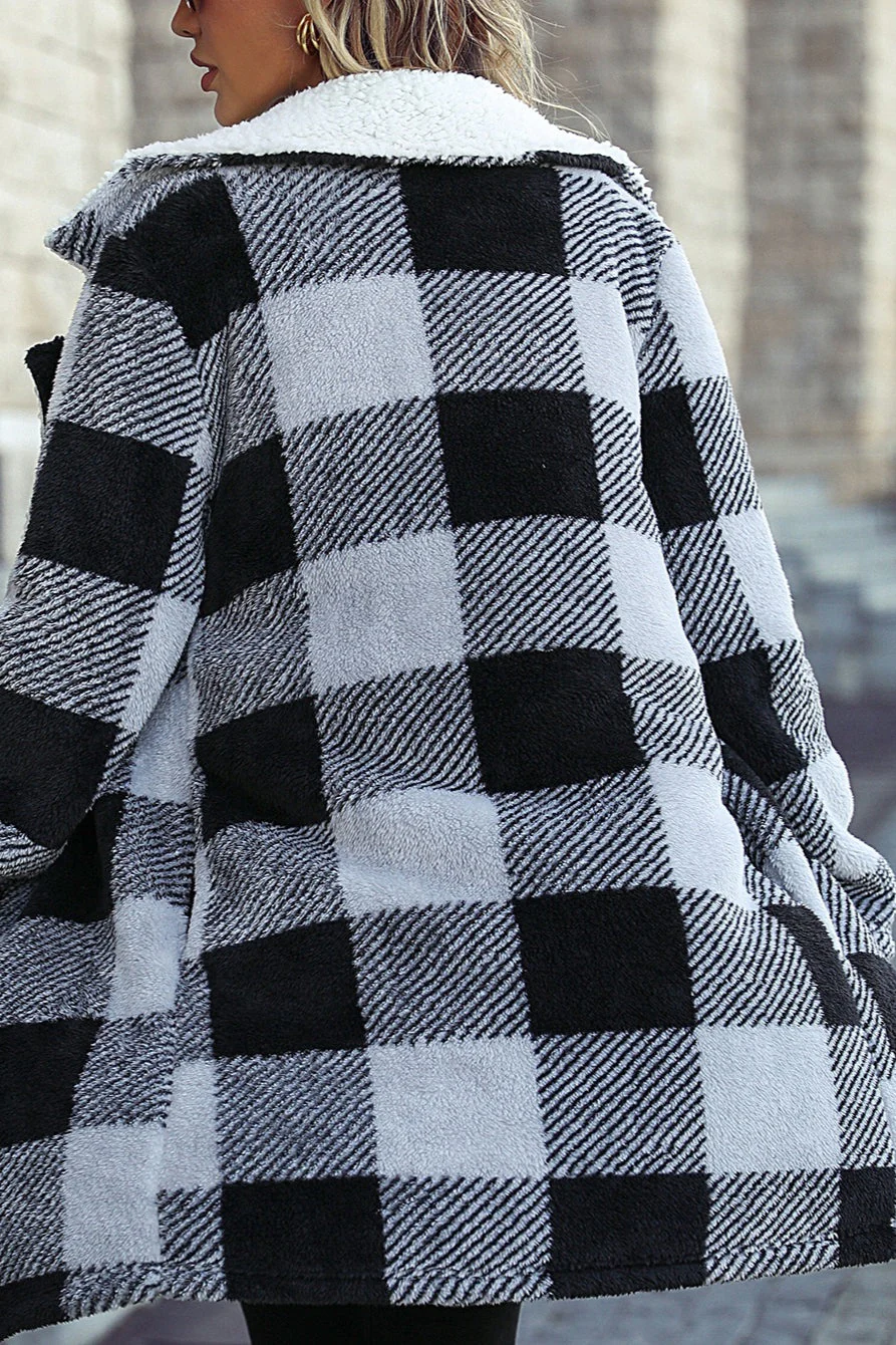 Lapel Plaid Open Front Coat - Image 4