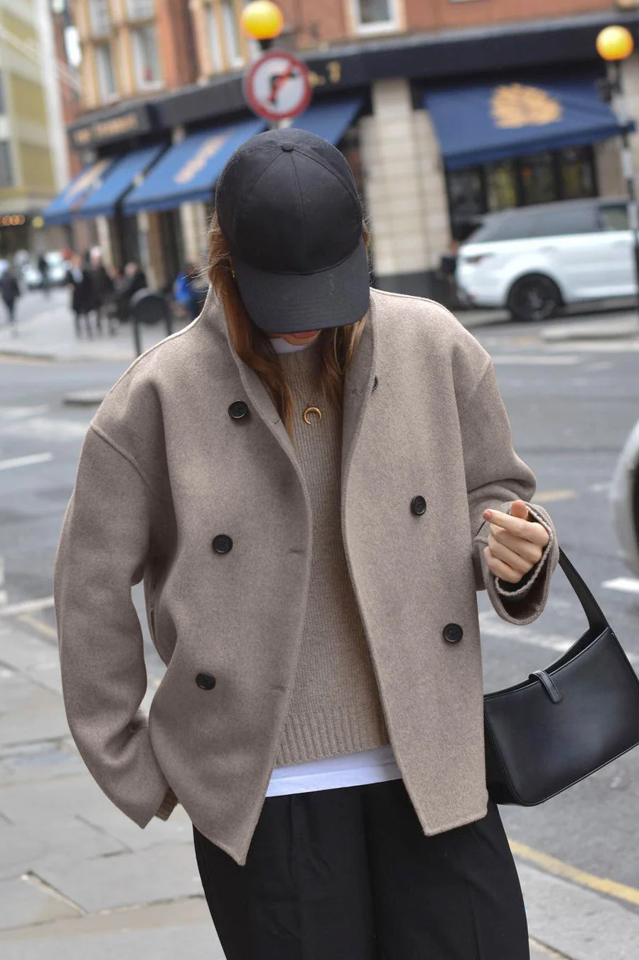 Vintage Brown V-Neck Wool Coat - Image 2