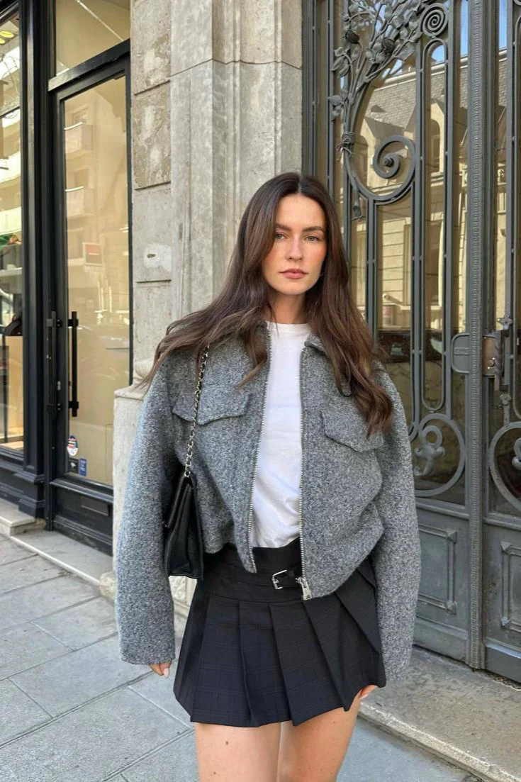Street Style Tweed Crop Coat - Image 2