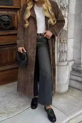 Vintage Brown Belted Long Coat - Image 2
