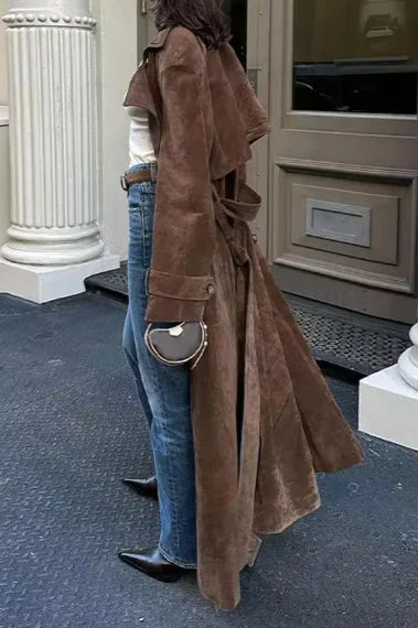 Vintage Brown Belted Long Coat - Image 3